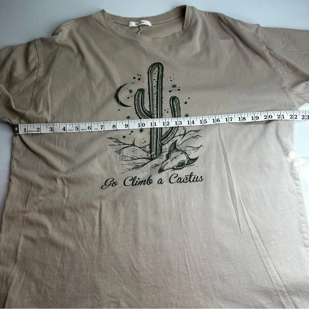 Tres Bien Go Climb A Cactus Shirt 100% Cotton Women's Size Petite Large Tan - Picture 5 of 9
